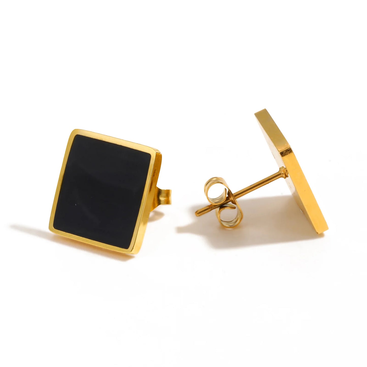 Stainless Steel Square Stud Earrings for Women,Water Proof Black Oil Earrings Gold Color,Fashion Jewelry Lady Gift