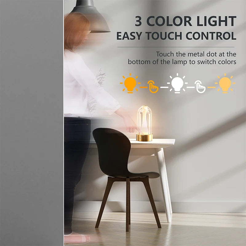 USB Rechargeable Led Desk Lamp 3 Color Changing Mode Bedside Lamp Bedroom Portable Touch Button Emotional Lamp Camping