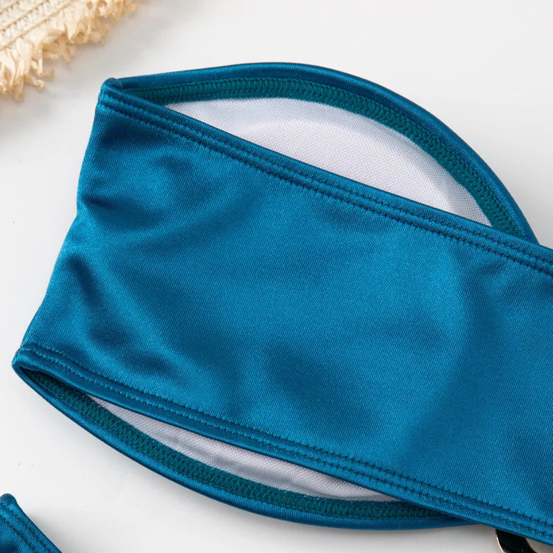 Sexy U Shaped Stapless Swimsuit for Women Bandeau Bikini Mujer 2024 High Cut Bathing Suit Two Piece Bikinis Set Bathers Swim