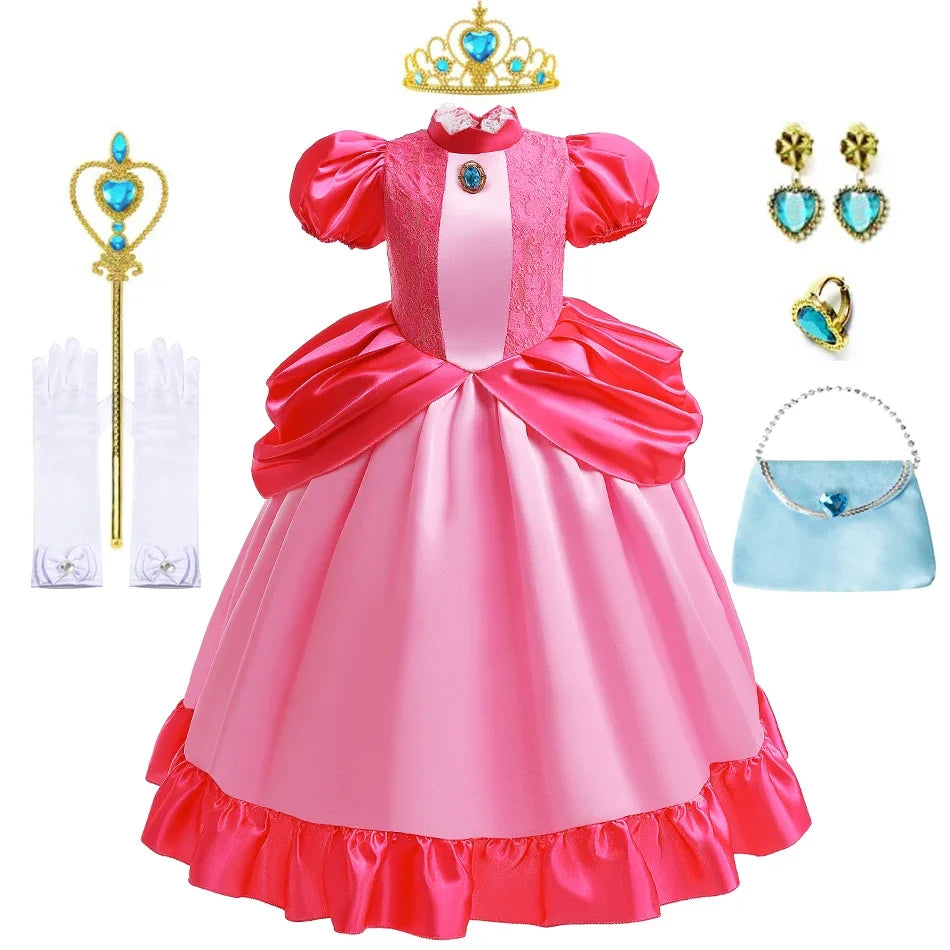 Peach Dress For Girls Cosplay Dress Up Princess Costume Halloween Game Role Play 4 6 8 10 Yrs Kid