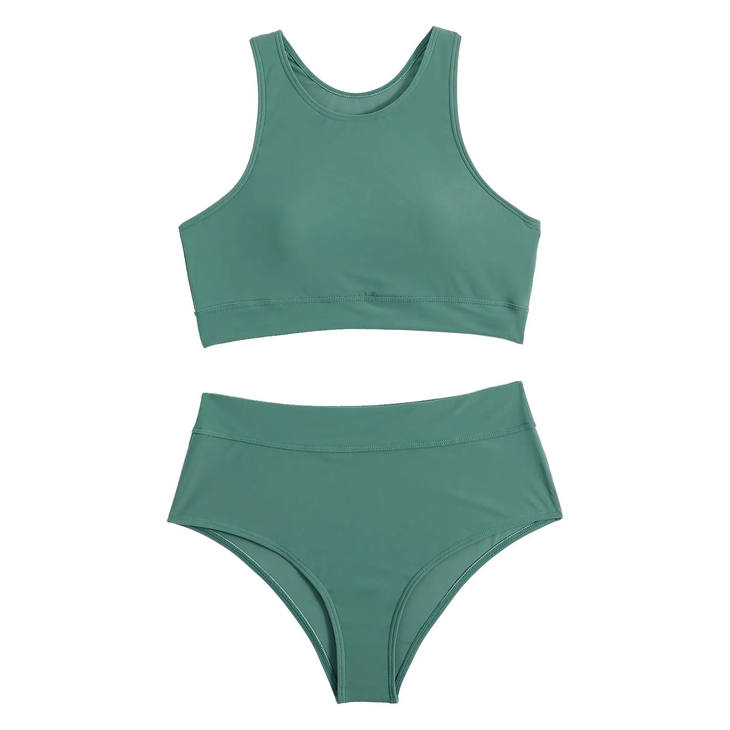 Women'S Solid Color Tank Top Swimsuit Ladies Split High Waist Swimsuit Two-Piece Set Traje De BañO Mujer Biquinis Feminino