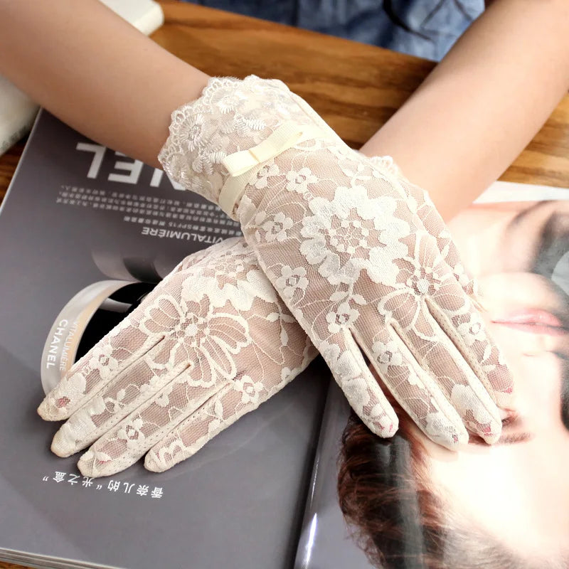 New Women's Summer Ice Silk Lace Anti Ultraviolet Thin Electric Car Driving Anti-skid Breathable Cool Sun Protection Gloves