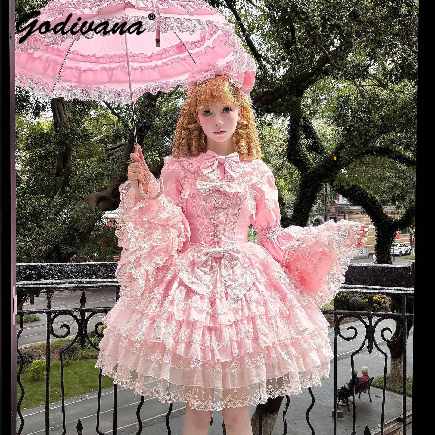 Original Design Lolita Jsk Suspender Dress Sweet Girl Women's Long Sleeve Inner Shirt Cute Princess Sling Cake Dress with Cape