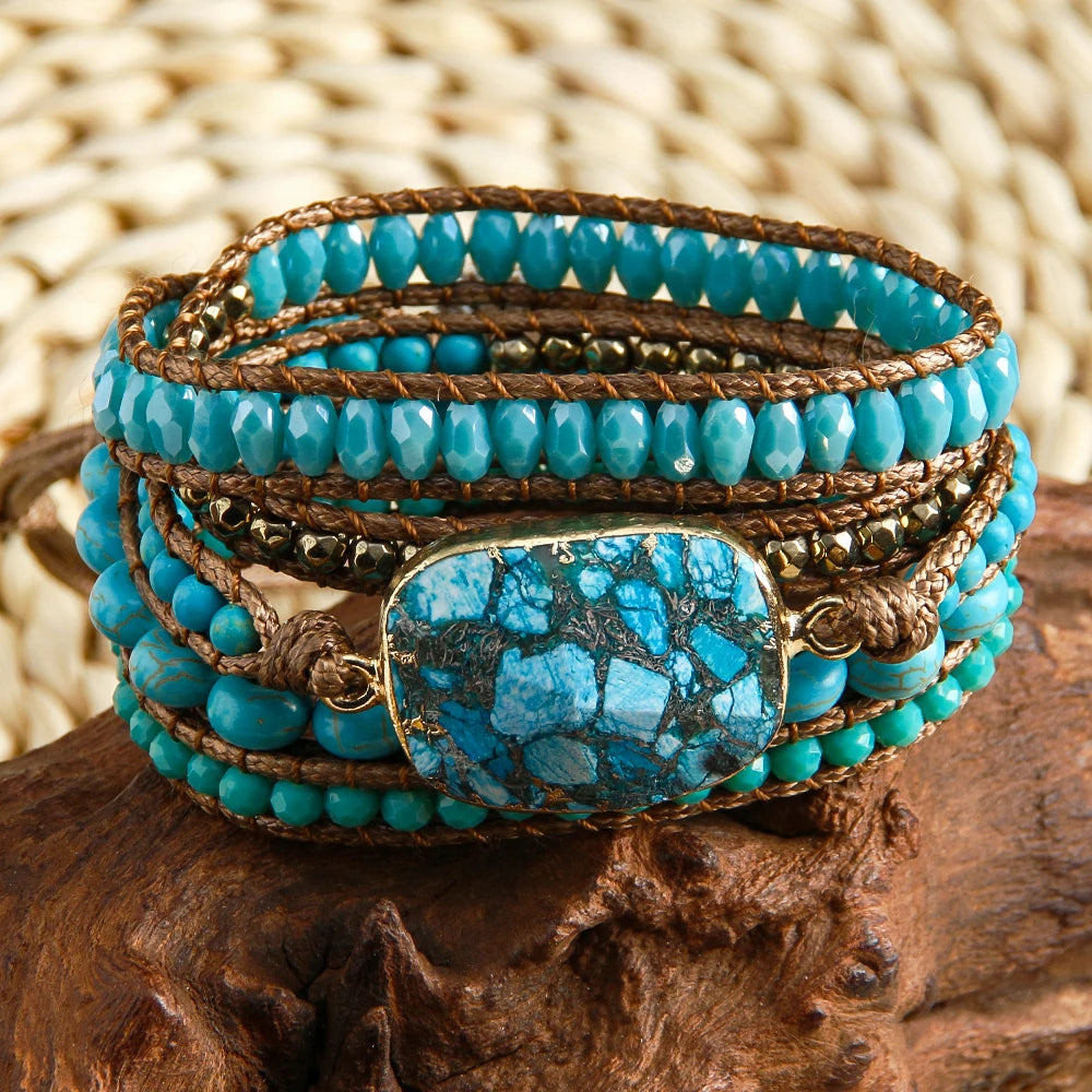 RH Fashion Bohemian Jewelry Natural Stones Charm 5 Strands Mix Handmade Wrap Bracelets Festival Gift