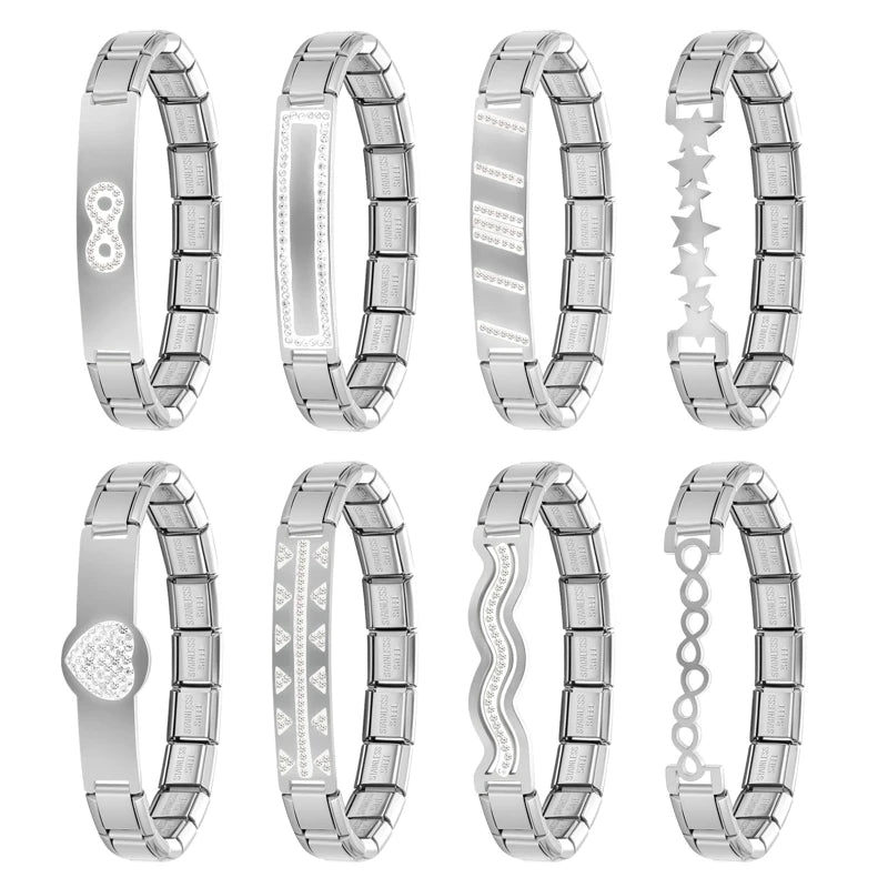 New Fashion Women Romantic Heart Star Zircon 9MM Width Stainless Steel Bracelet Bangle Girls Wedding Christmas Gift Jewelry