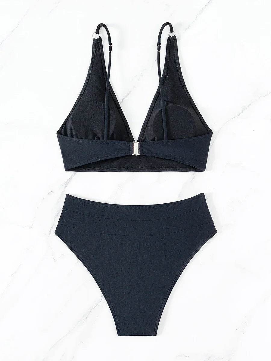 V Neck Bikinis 2024 Women High Waist Swimsuit Print Sexy Swimwear Female Bathers Bathing Swimming Swim Suit Beachwear Summer