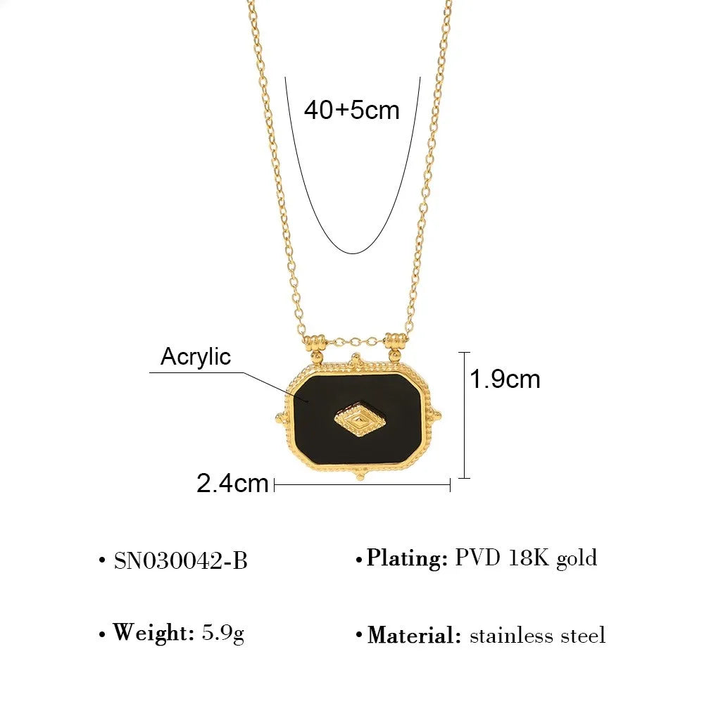 Stainless Steel Retro Geometric Pendant Necklaces for Women Luxury Acrylic Charm 18K Gold Plated Trendy Jewelry Christmas Gift