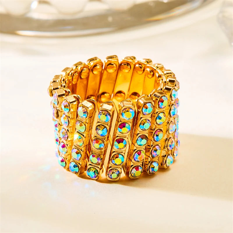 Unique Design Magic 2 in 1 Folding Retractable Ring Bracelet Shiny Rhinestone Multilayer Twist Rings for Women Creative Jewelry