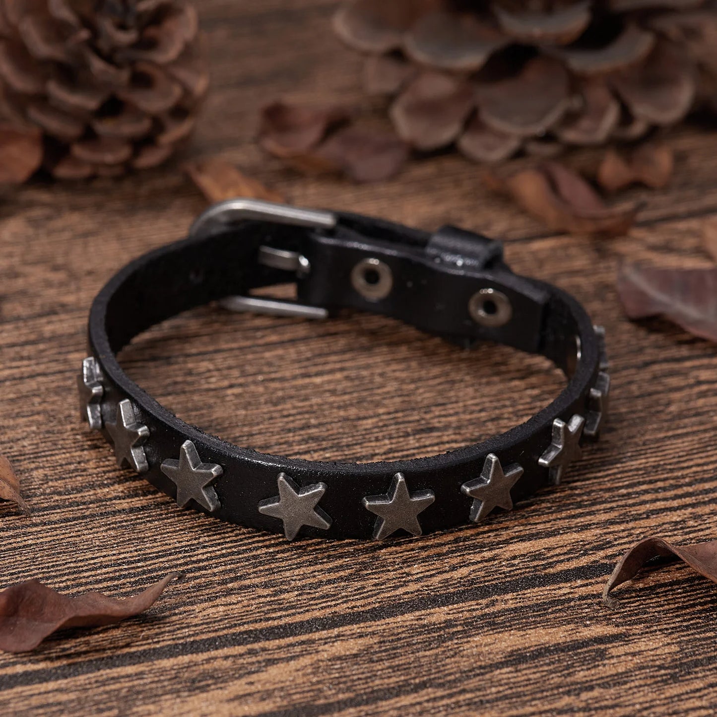 Punk Men's Leather Black Star Bracelet Star Weave Cuff Bangle Wristband Jewelry Party Fashion Gift 1pc