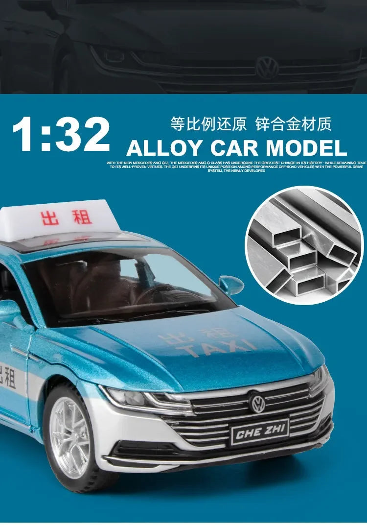 1:32 Volkswagen CC Taxi Car Model Alloy Car Die Cast Toy Car Model Sound Light Children's Toy Collectibles Christmas gift ﻿A563