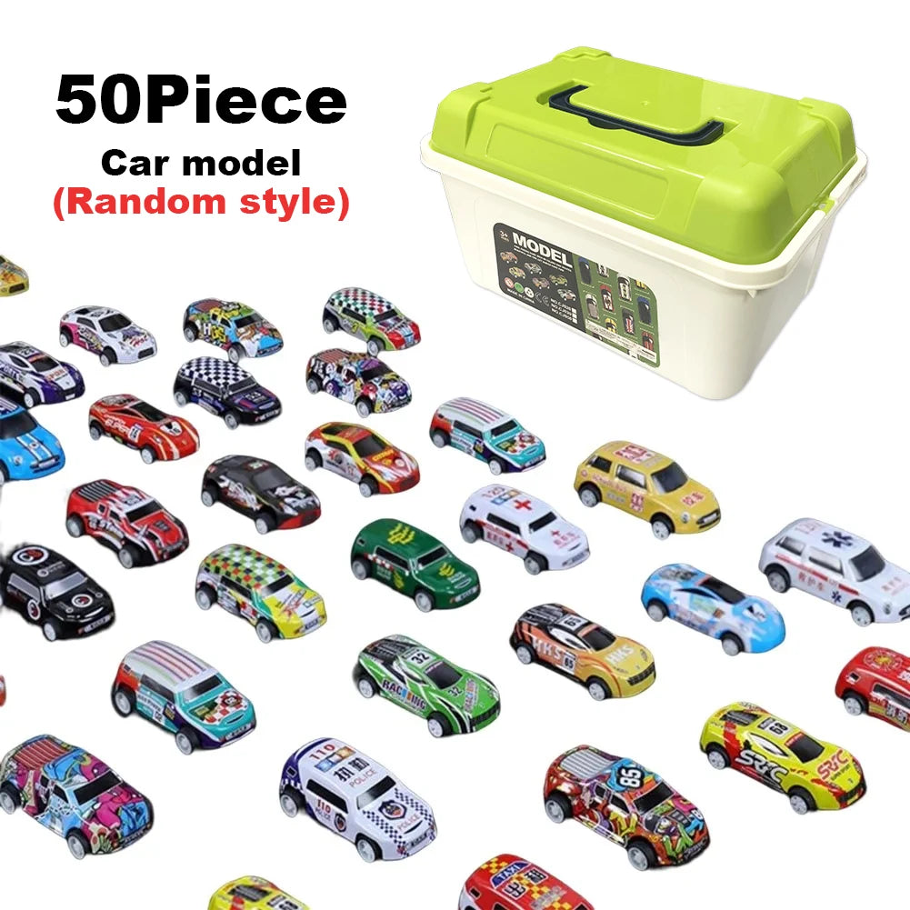 Christmas Gift 48Pieces Alloy Racing Car Models Scale Cars Set Container Storage Toy Metal Trucks Vehicles Model for for Kids