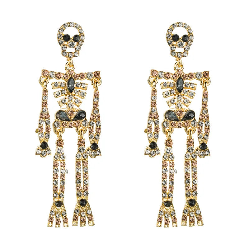 Women's Gothic Gorgeous Rhinestone Skeleton Dangling Earrings Halloween Retro Long Earrings Fashion Gift for Holidays