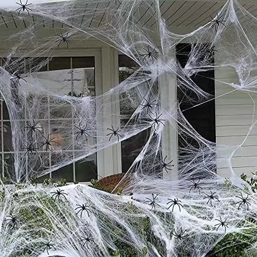 White Spider Web For Halloween Decorations Artificial Stretchy Cobweb For Halloween Scary Party Scene Decor Haunted House Props