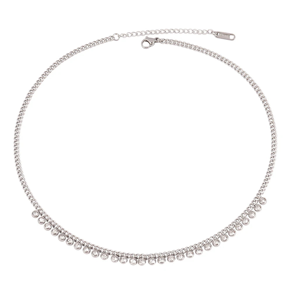 Trendy Stainless Steel Necklace For Women Gold Silver Color Round Geometric Pendant Necklace Choker Snake Chain Necklace Jewelry