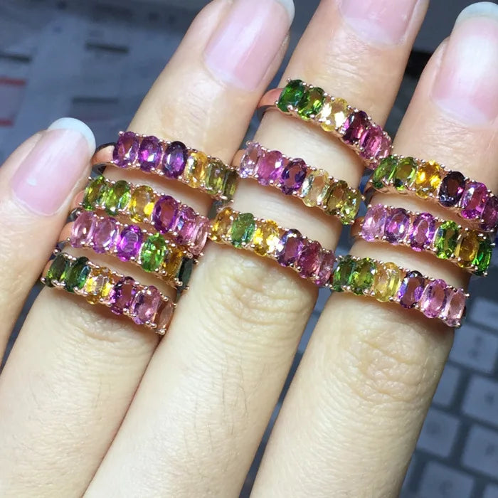 MeiBaPJ Natural Tourmaline Gemstone Fashion Colorful Stone Flower Ring for Women Real 925 Sterling Silver Charm Fine Jewelry
