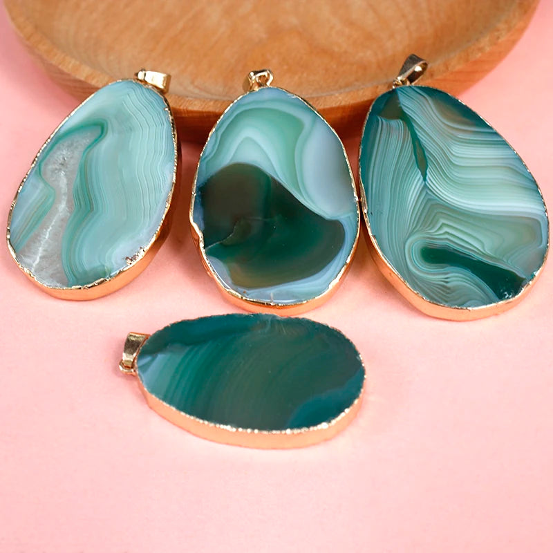 Irregular Striped Agate Slices Pendant Necklace Rough Stone Pendant for Women Girls