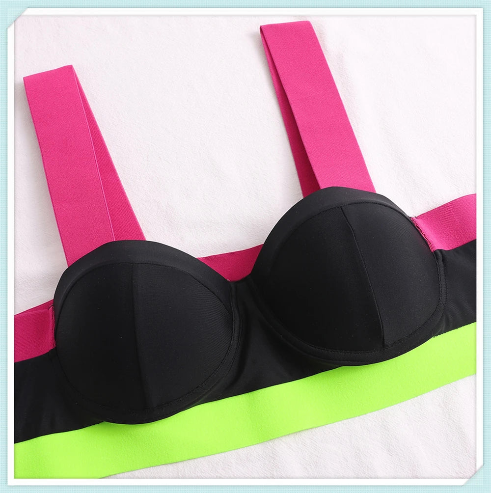 Solid Bandage Bikini Women Push Up Swimsuit Sexy Swimwear Female Brazilian Bathing Swimming Suit Bather Splicing Color Beachwear