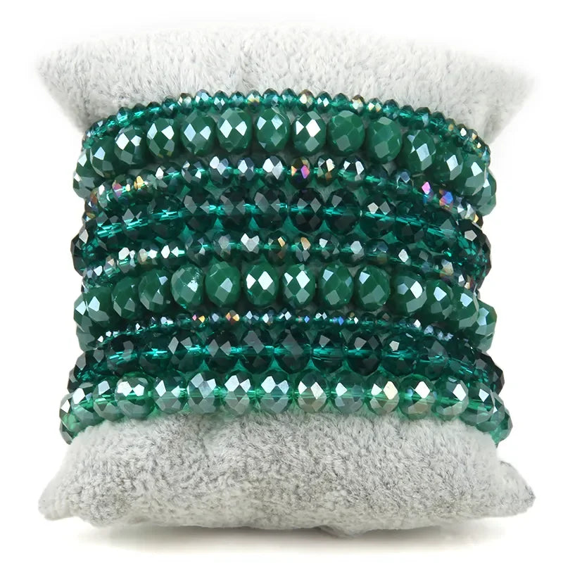 Fashion Designer Beaded Bracelet Set 9pc Glass Crystal Multi Stack Bracelets Set For Women Jewelry