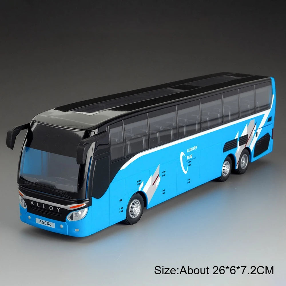 1:30 Business Single Alloy Diecast Double Decker Bus Model Toys Car Doors Opened Sound Light Pull Back Cars Child Christmas Gift