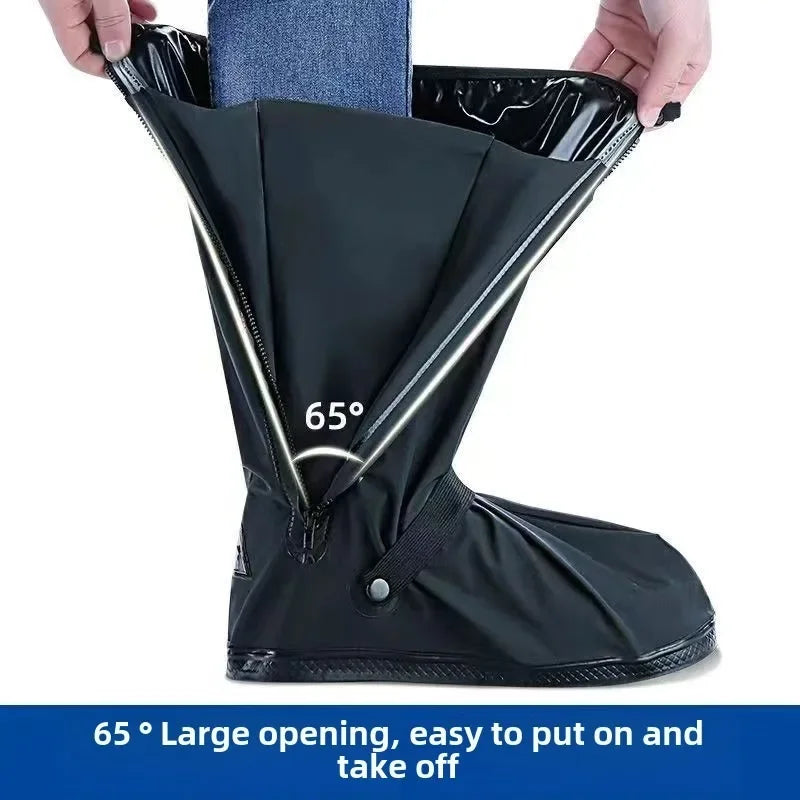 Rain Thickened Boot Shoe Cover Black Waterproof with Reflector High Top Non-slip Shoes Dust Covers Motorcycle Bike Rain Cover