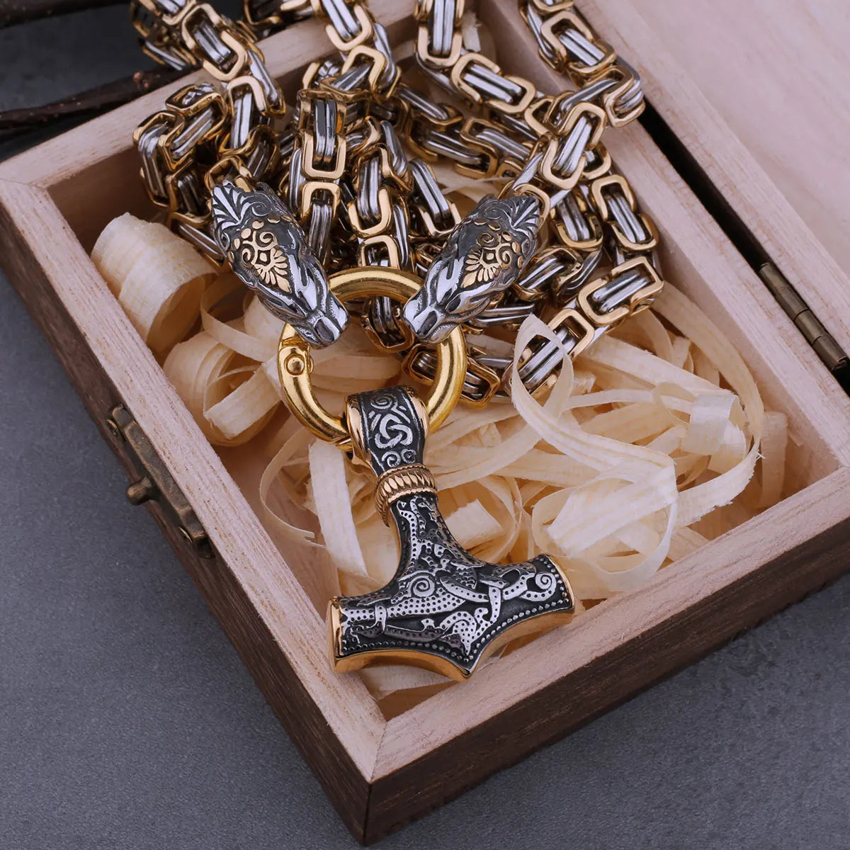 Viking Men's Dragon Head Necklace Thor's Hammer Fashion Hip Hop Biker Amulet Pendant Stainless Steel Jewelry Nordic Gifts