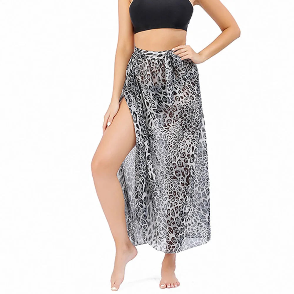 Women Long  Print Sarongs Swimsuit Coverups Beach Bikini Wrap Sheer Long Skirt Chiffon Scarf Cover Ups for Swimwear