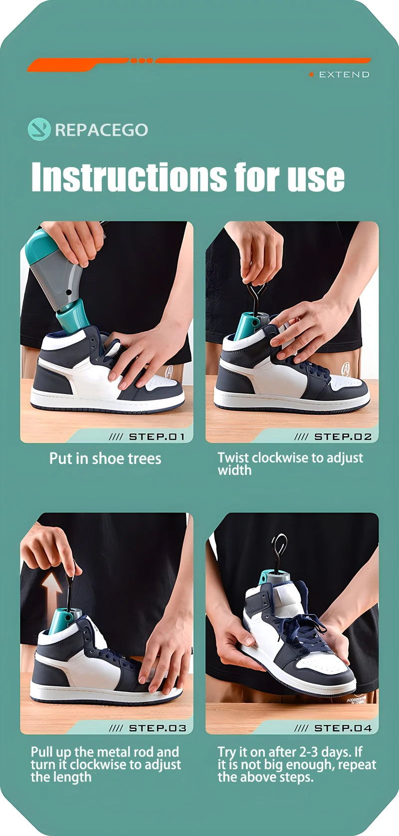 Repacego 1/2Pcs Shoe Stretcher Shoe Trees Universal Unisex Women Men Adjustable Length Width high top Expander Extender Keeper