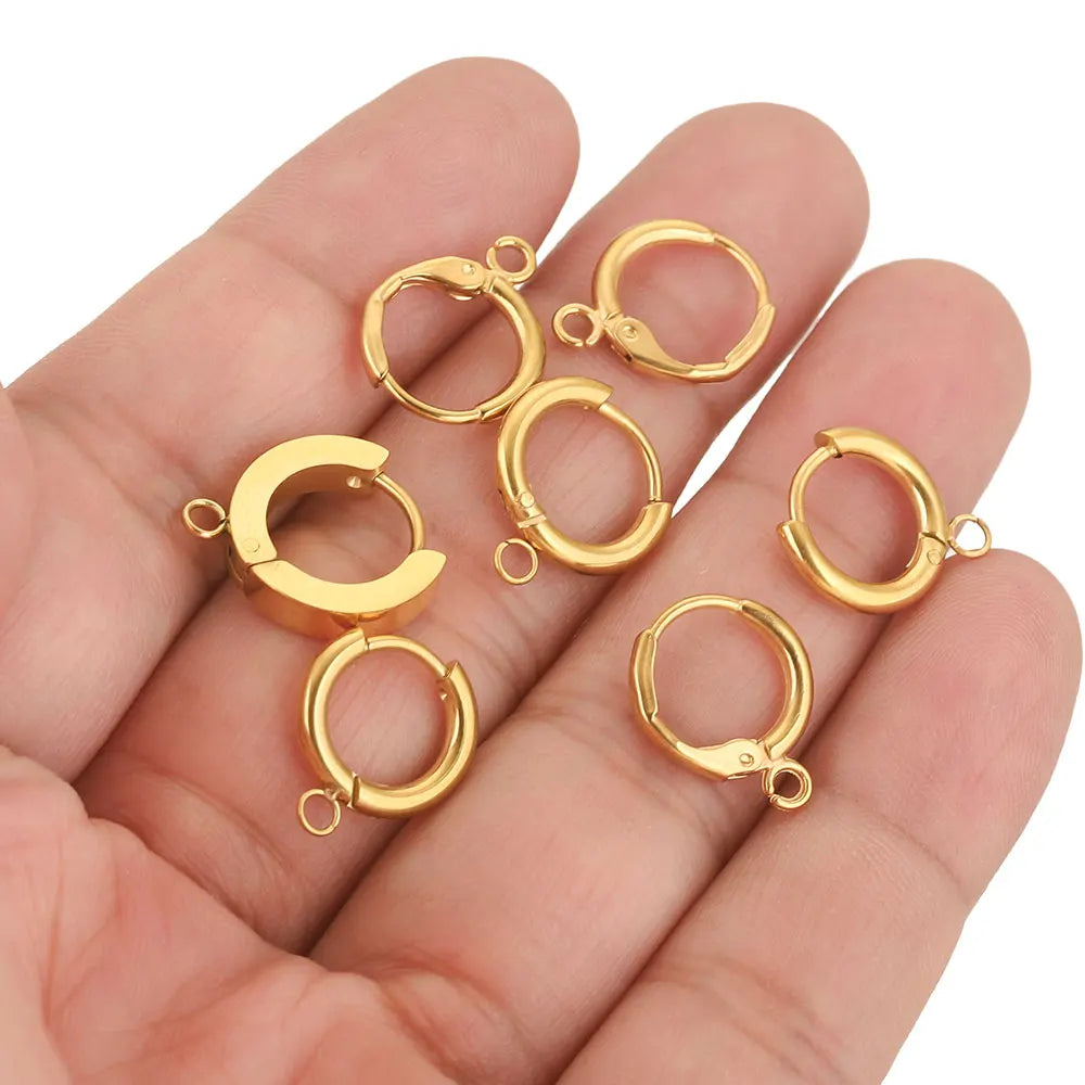 10pcs Stainless Steel Round Earrings Hooks Clasps Earring Post Components Parts Ear Ring for Making Supplies Women DIY Findings