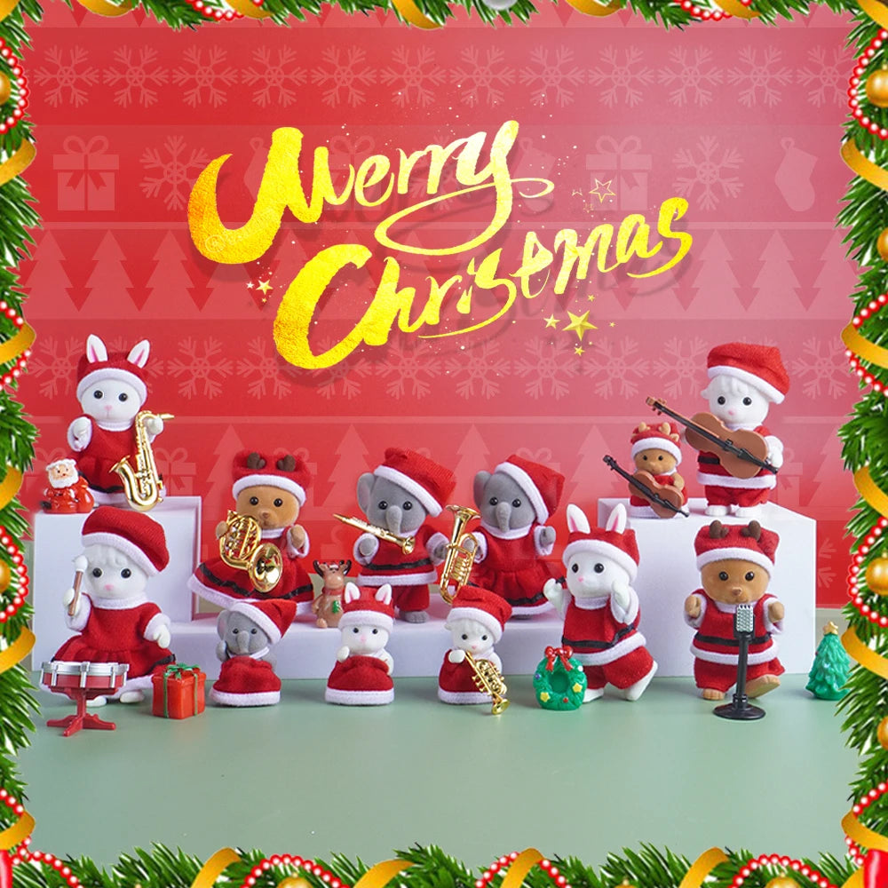 Christmas Theme 1:12 Dollhouse Sheep Animal Family Model Ornament Gift Miniature Furniture Christmas Tree Model Christmas Gift