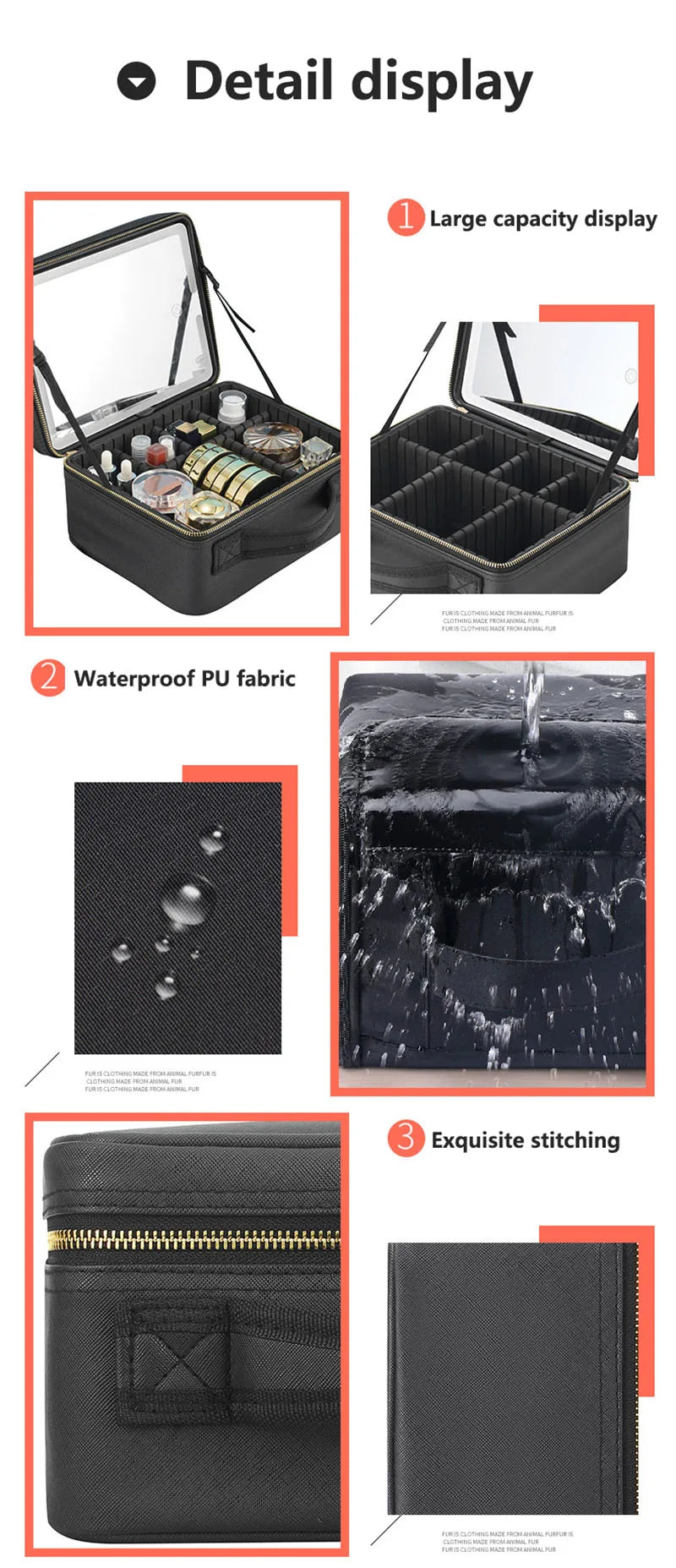 Smart LED Cosmetic Case With Mirror Travel Makeup Bag Large Capacity Female Beautician Skincare Product Makeup Case For Women