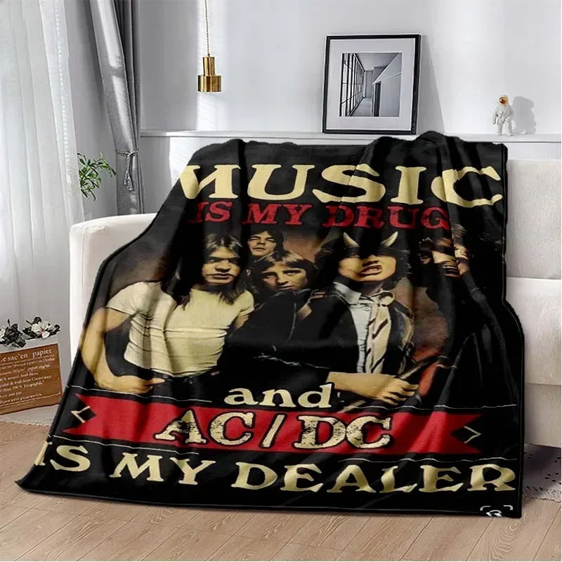 ACDC Pattern Throw Blanket Light Weight Blanket for Living Room Bedroom Kidsroom Warm Blanket Christmas Gift