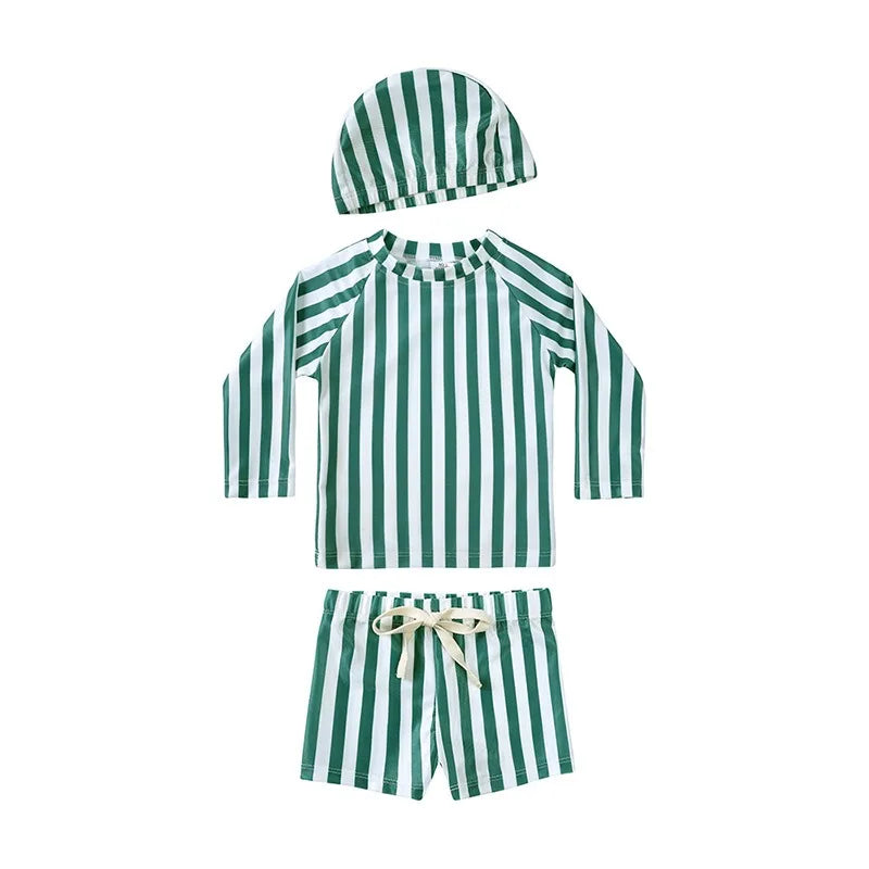 2025 Summer Kids Boy Swimsuits Sun Protection Vacation Beach Pants Long sleeve Tops with Hat Children Surfing Swim Suit 1-7T