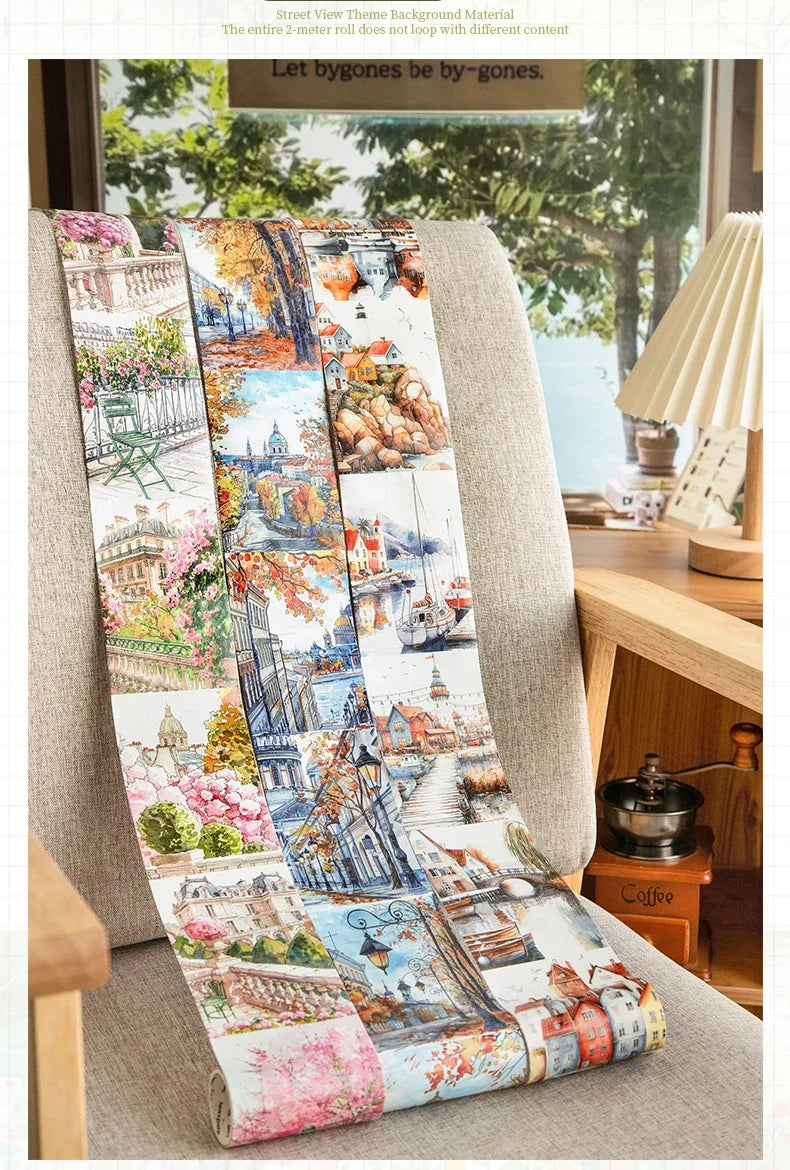 JIANWU 80mm*200cm Road View Series Vintage Travel Flower Landscape Material Collage Washi Tape Creative DIY Journal Stationery