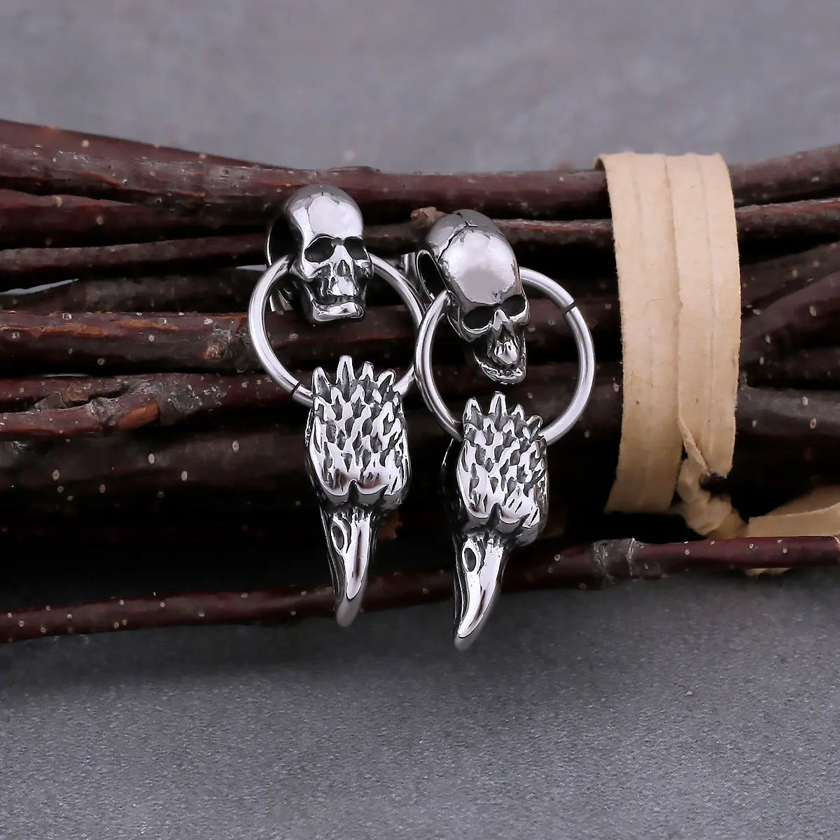 Vintage Eagle Head Skull Drop Earrings For Men Stainless Steel Hip Hop Punk Fashion Animal Earrings Party Gift Skeleton Jewelry