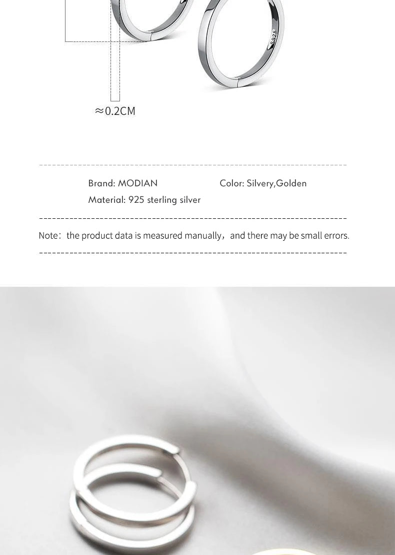Modian Solid 925 Sterling Silver 2CM Smooth Minimalist Simple Ear Pave Setting Stud Earrings for Women Fine Party Jewelry