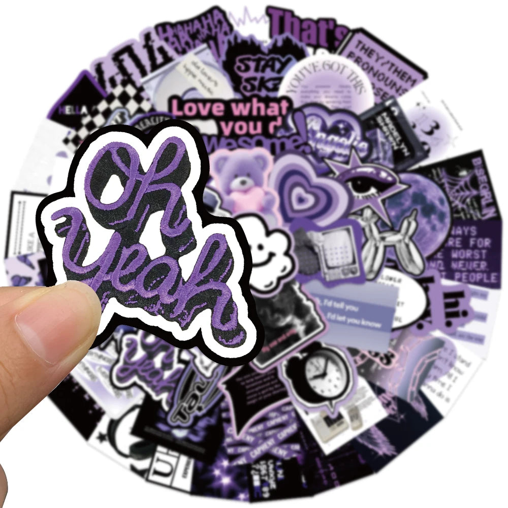 60PCS Y2k Dark Purple Cool Girl Stickers Decal DIY Decoration Suitcase Scrapbooking Phone Laptop Stationery Cute Kid Toy Sticker