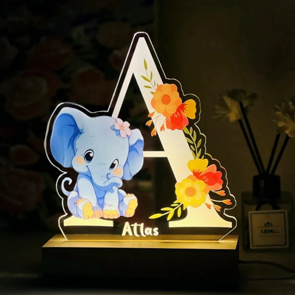 Personalized Kids Animal Lamp Custom Name Night Light Children Baby Bedroom Decoration Nursery Neonate Birthday Christmas Gift