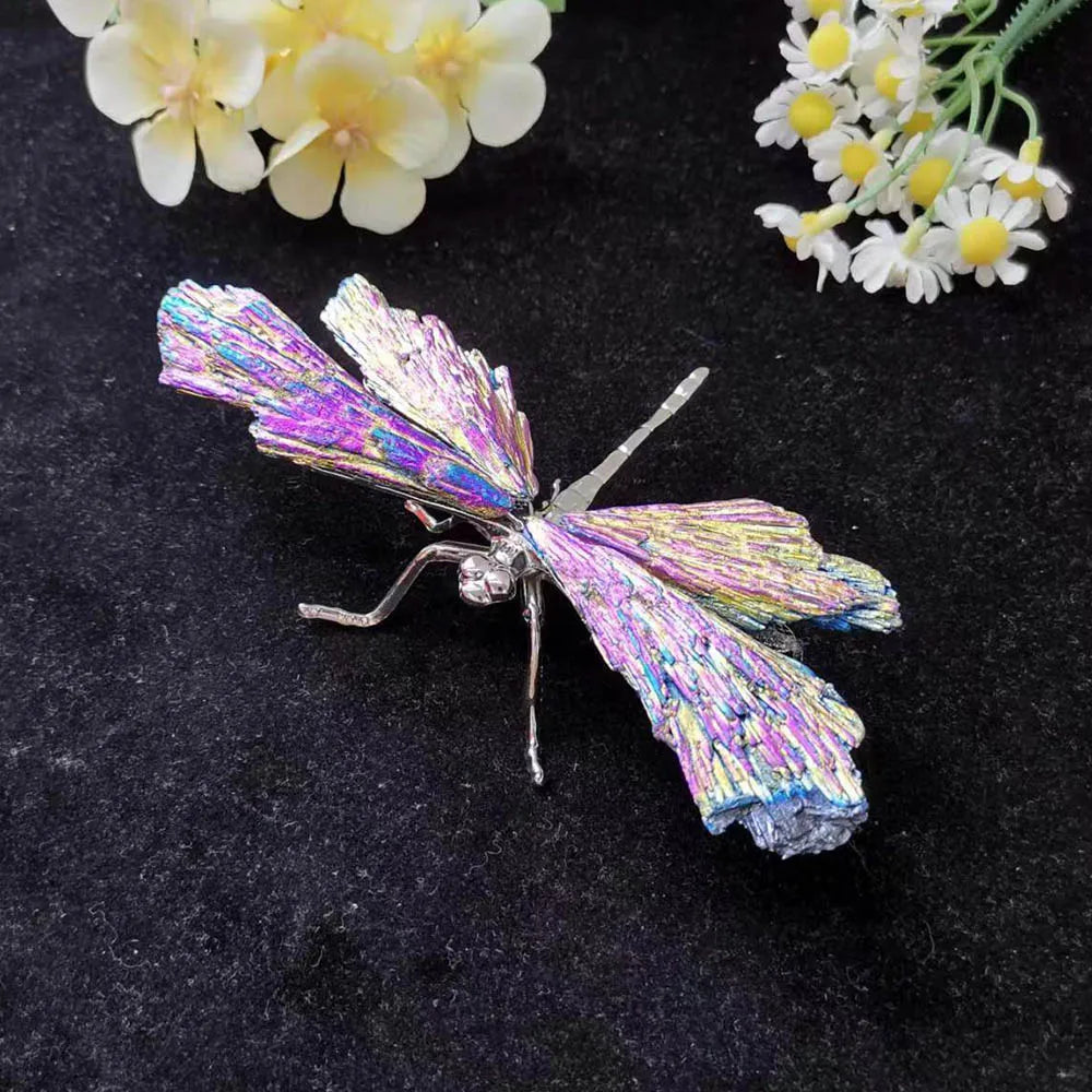 Rainbow Electroplated Black Tourmaline Kyanite Dragonfly Natural Crystal Aura Quartz Mineral For Home Decor Ornaments Gifts