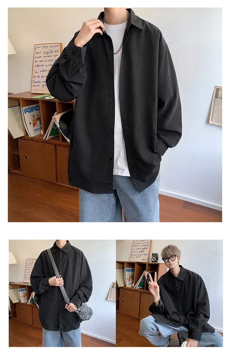Shirt Men Solid Long Sleeved Shirt For Men Korean Fashion Shirts Baggy Business Casual Single Breasted Shirt Harajuku Oversized