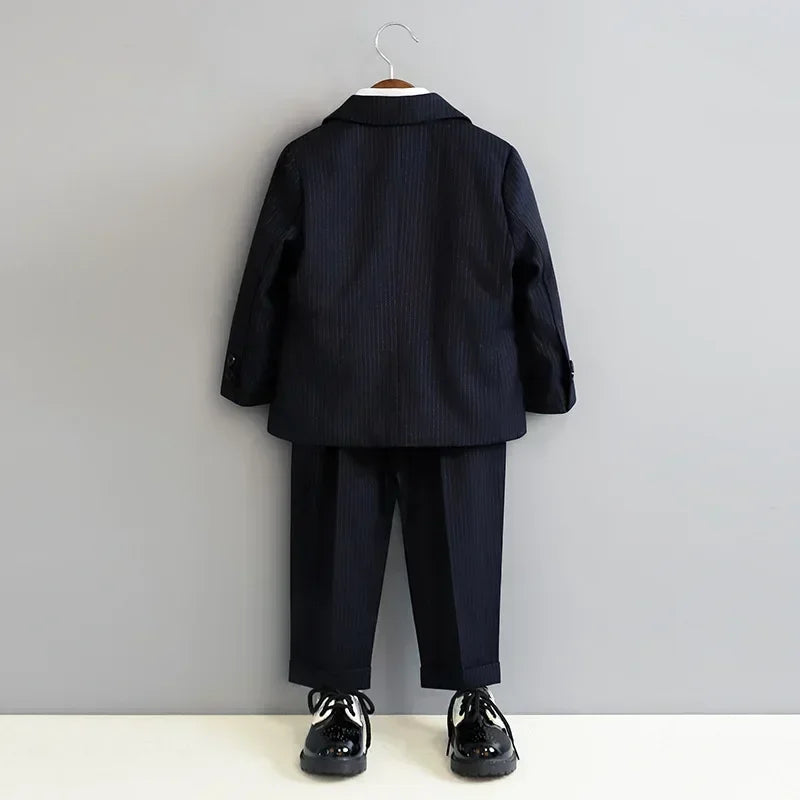 Kids Ceremony Attire blue Fashion Stripe Piano Performance Tuxedo Boys Wedding Suit Formal Children School Uniform Blazer Set