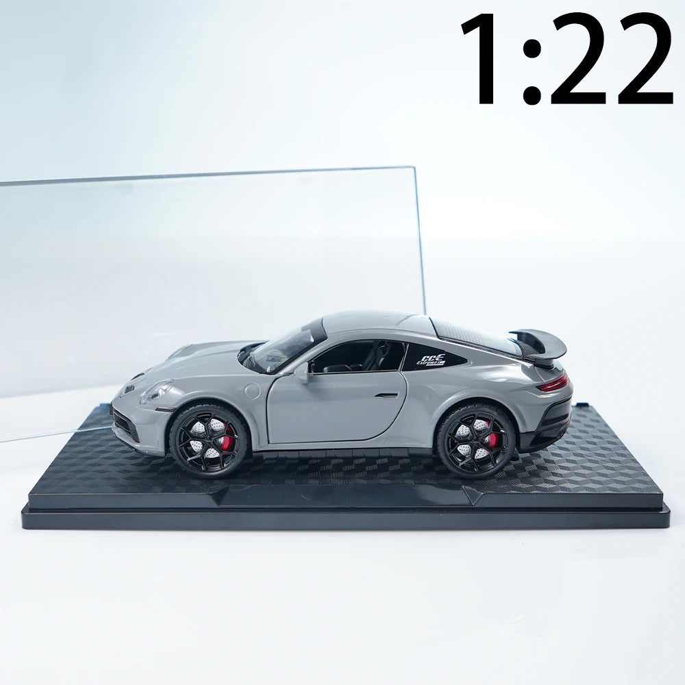 1:22 Scale High-Grade Gray 911 Alloy Die-Cast Pull-Back Car Model Toy Car Collectible Decoration Ornament Boys' Birthday Christmas Gift
