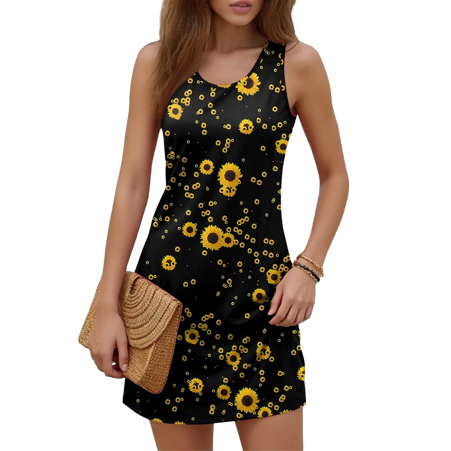 Women'S Fashion Casual Print Round Neck Sleeveless Dress Elegant Casual Women'S Dresses Vestido Feminino Vestidos Mujer ﻿
