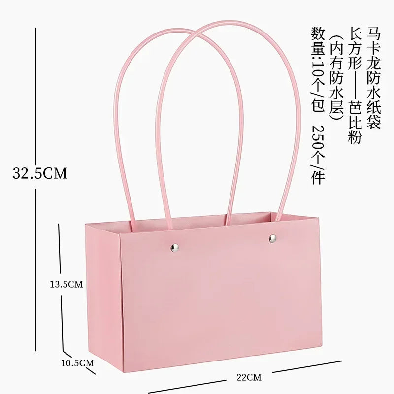 10pcs Christmas Gift Flower Kraft Paper Handbag Flower Arrangement Portable Box Rectangular Trapezoidal Flower Handheld Gift Box