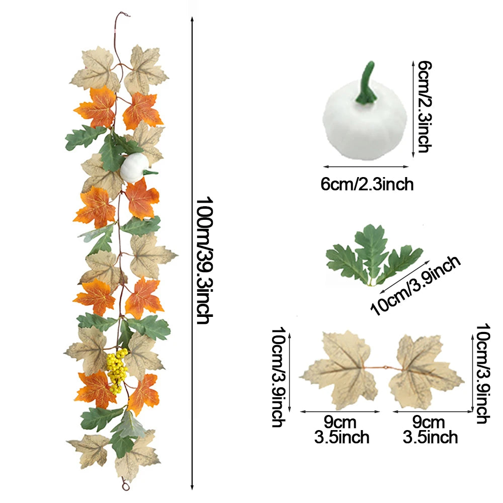 Thanksgiving Decorations Fall Maple Vine Garland Artificial Autumn Fall Foliage Garland Wedding Fireplace Decor Halloween Party