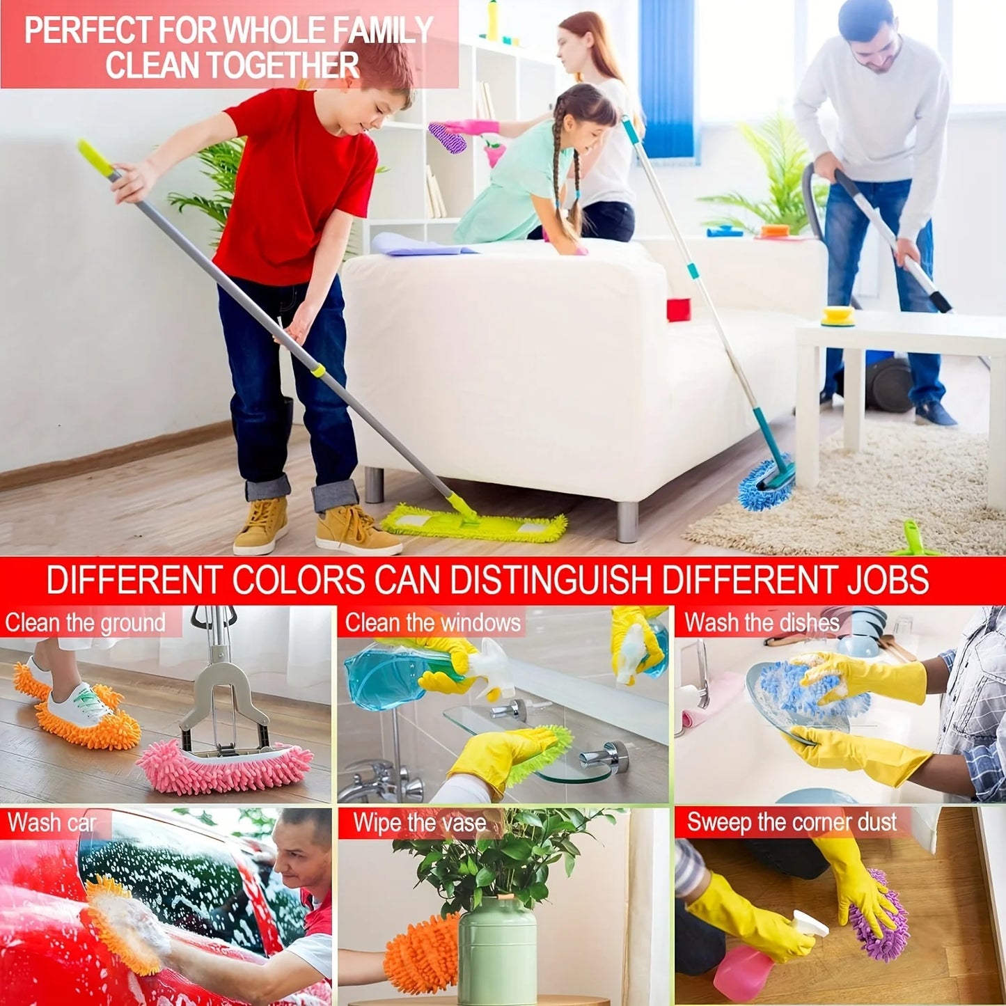 2/4/8/12Pcs Random Color Dust Remover, Mop Socks Ladies Men Kids Feet, Microfiber Dust Hair Cleaner Reusable & Washable.