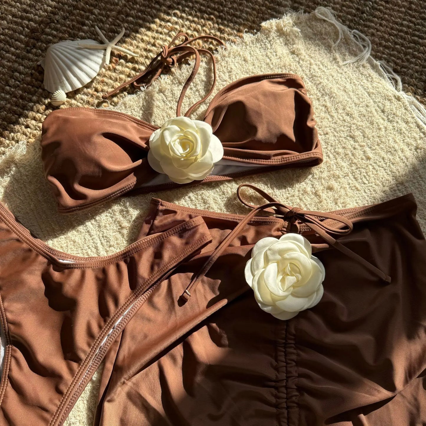 Bikini Set With Skirt 3 Pieces Swimwear 2024 Trend Sexy Halter Swimsuit Women Bathing Suit Black Apricot Bikinis