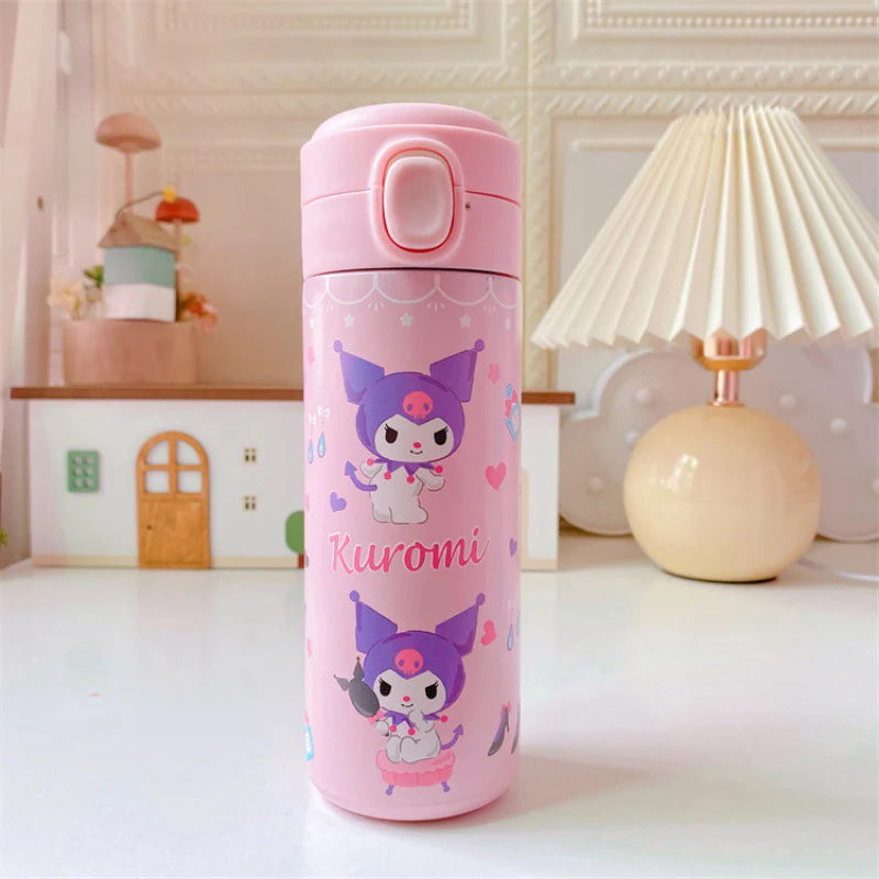 MINISO 420ML Thermos Coffee Cup 304 Stainless Steel Water Bottle Cute Cartoon Pattern Student Drink Bottle Girl Gift Water Cup