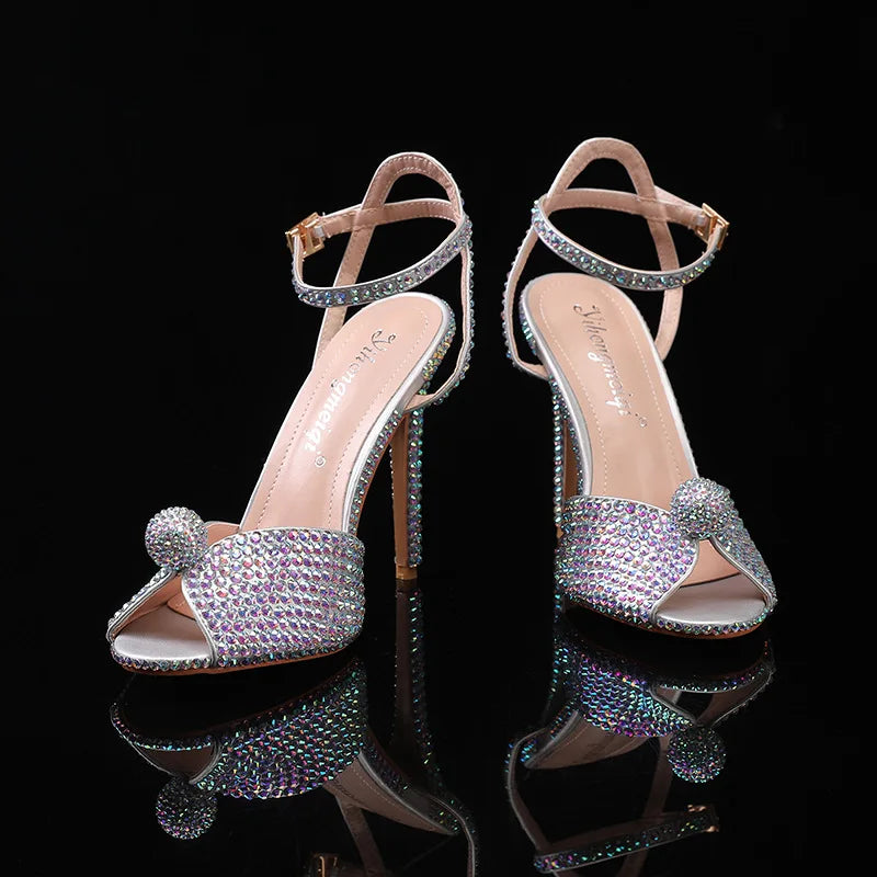 Fashion High Quality Wedding Shoes Women Pearls Studs Luxury Peep Toe White High Heels Buckle Designer Woman Sandal 43 Zapatos