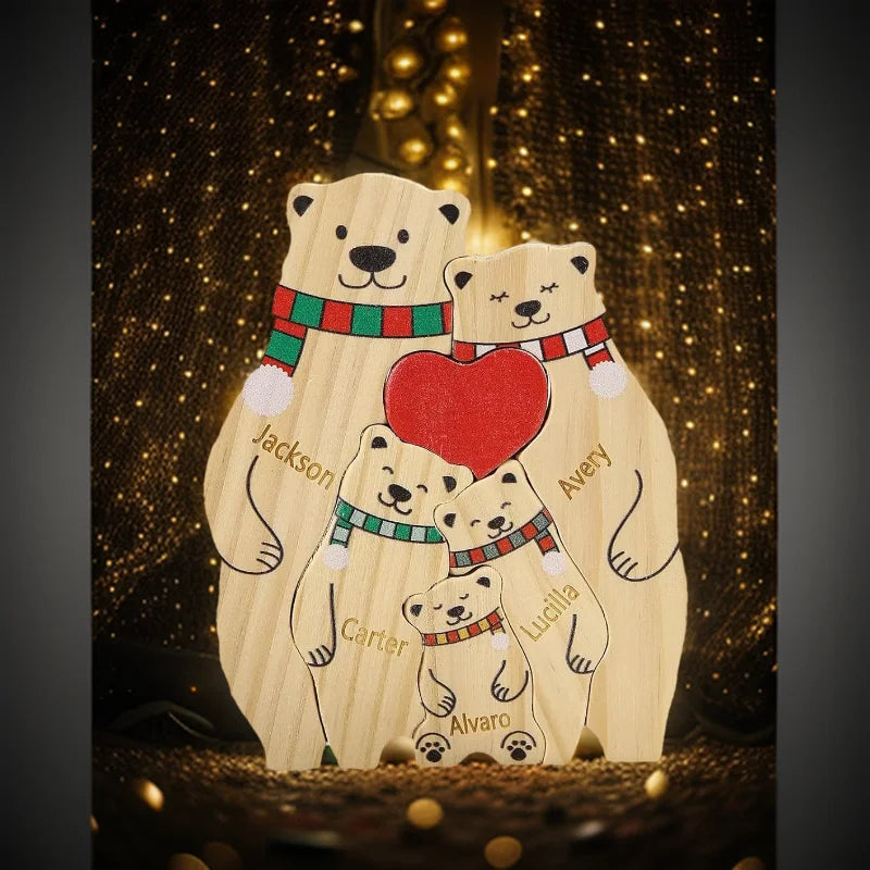 Wooden Bear Family Puzzle with Base Bear Family Decor Mom Gift, Weeding Anniversary Gift for Mom Dad, Christmas Gift for Parents