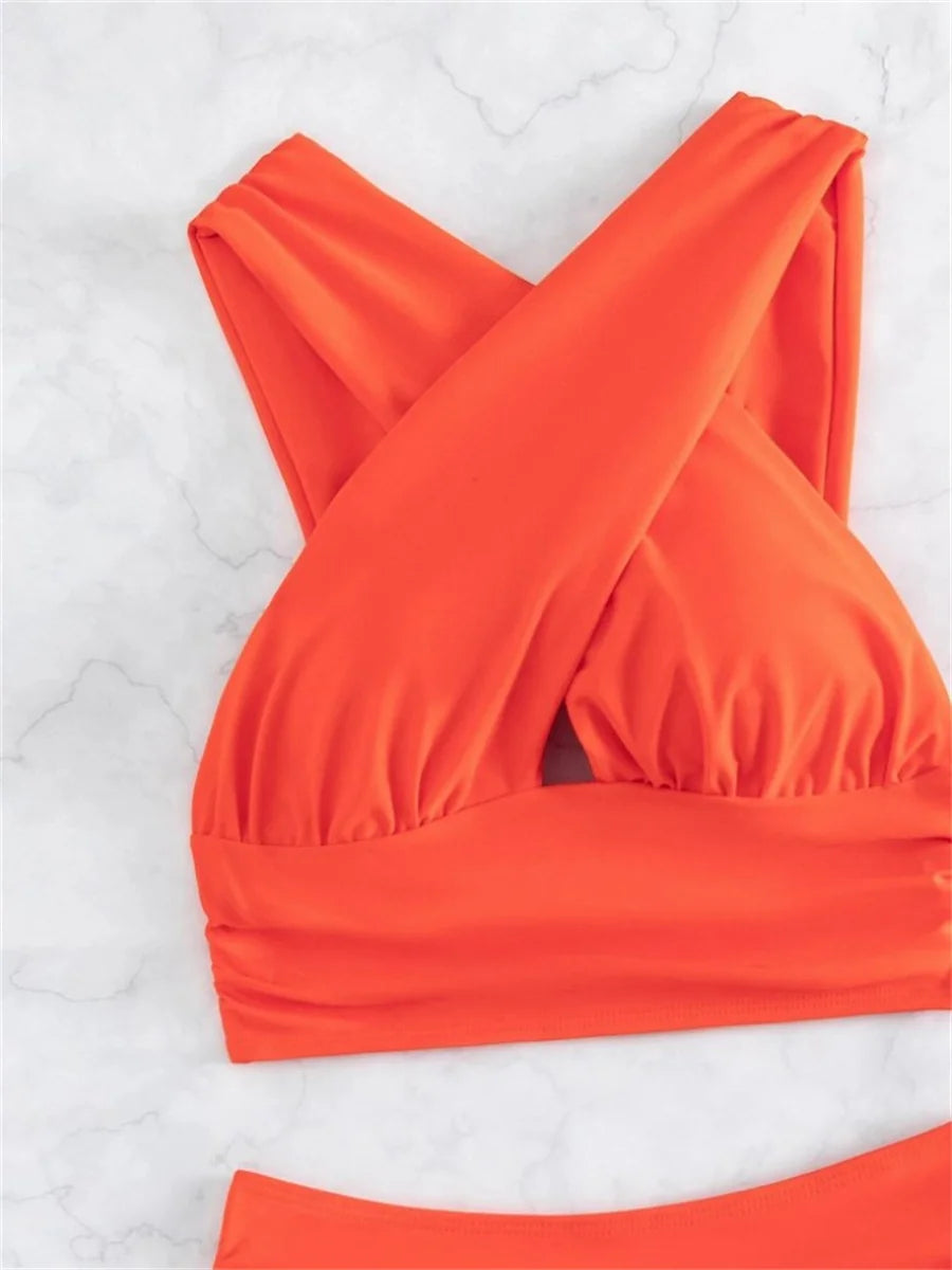 Sexy Black Blue Bikinis Sets Women Halter Cross Hollow Out Push Up High Waist Swimsuit 2025 Bathing Suit Two Piece Swimwear